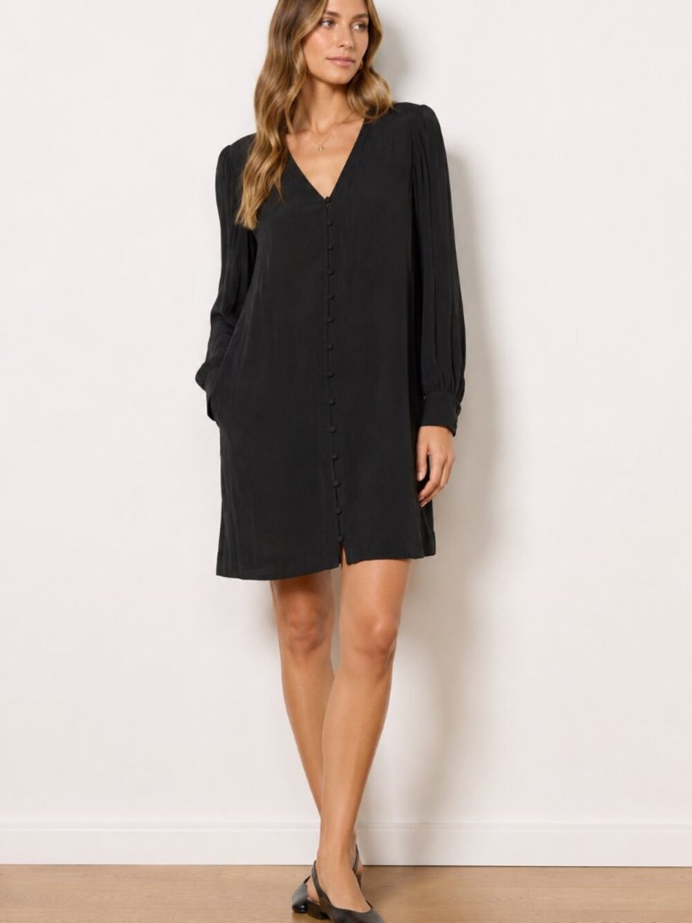 Madewell Heather Long Sleeve Button Front Shift Dress Black XL